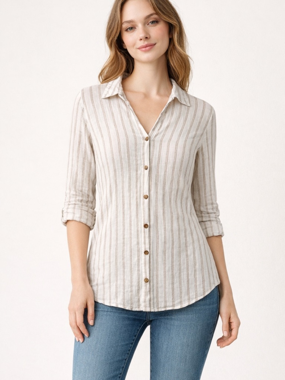 RoseMarine 100% linen Striped Button-Front Women’s Shirt size small